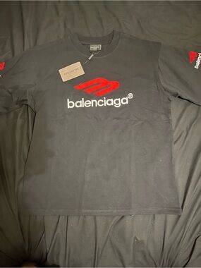 Balenciaga Black Tee with Red Emblem